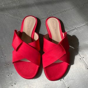 Gianvito Rossi obi satin sandal flat red tabasco slipper sz 38